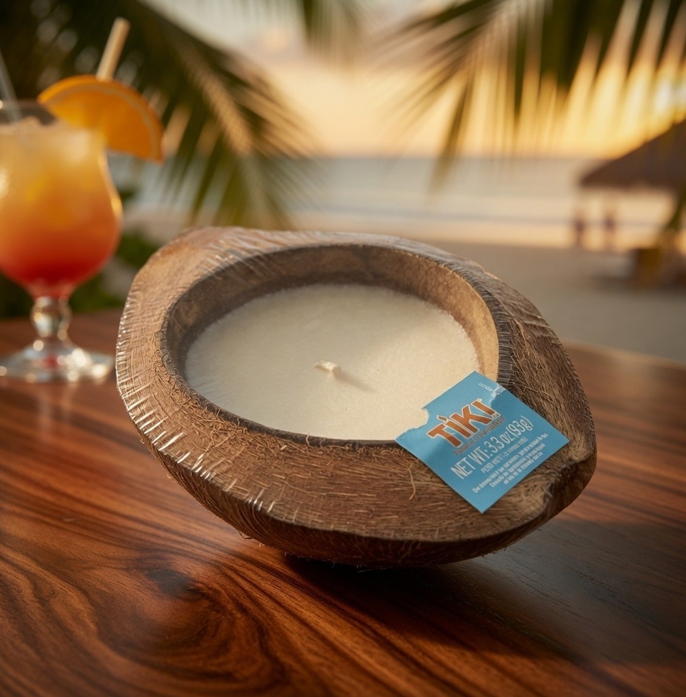 TIKI Brand Paradise Backyard Large Coconut Shell Candle 3.3oz Indonesia NEW